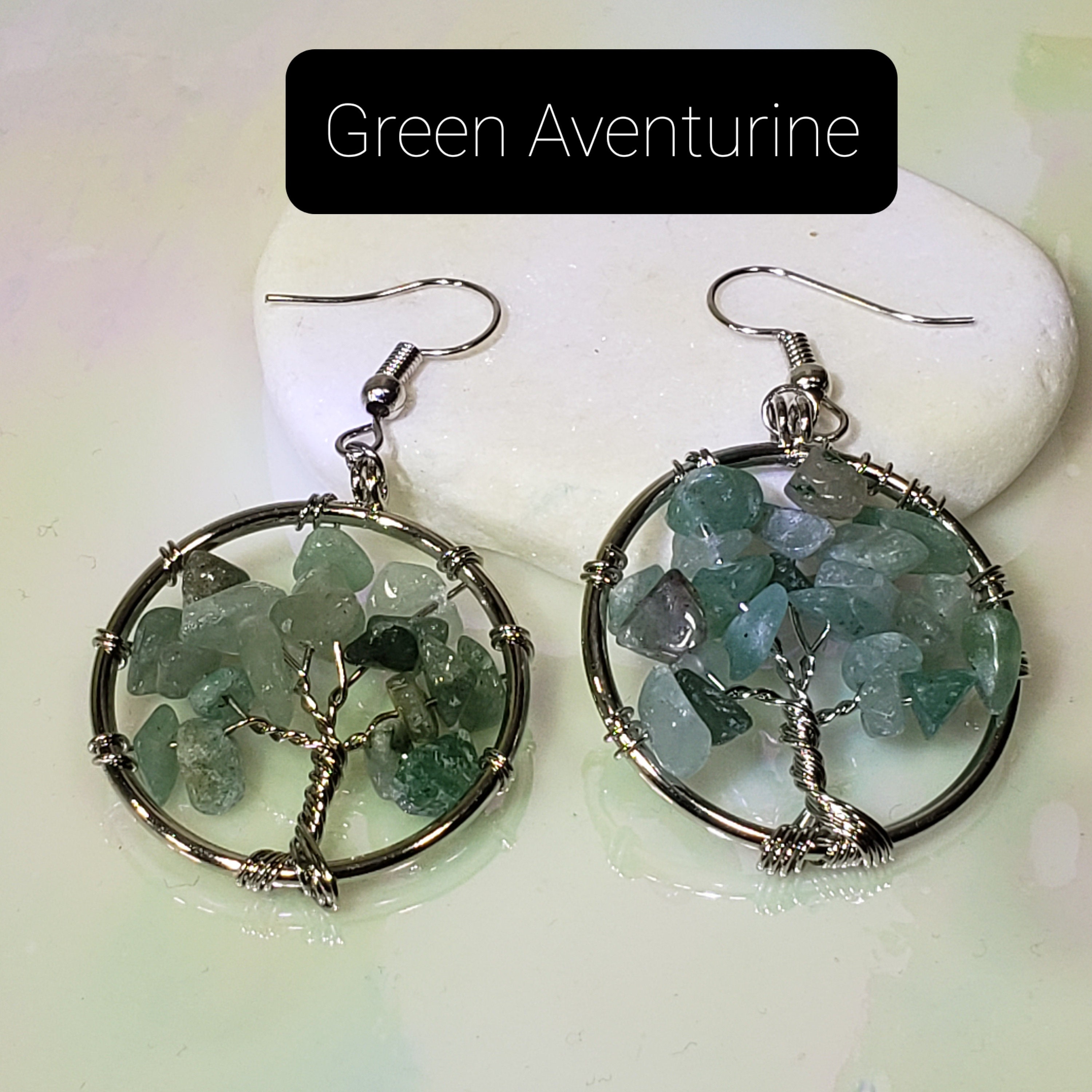 Tree of Life Earrings, choose from Amethyst, Aventurine or Red Onyx