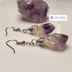 Raw Purple Amethyst Earrings, Crystal Earrings, Raw Amethyst Earrings, Crystal Point Earrings, Dangle Crystal, Boho Earring, Raw Stone Drop