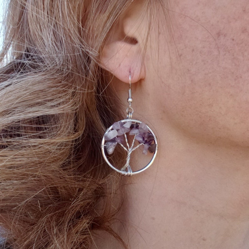 Tree of Life Earrings, choose from Amethyst, Aventurine or Red Onyx image 5