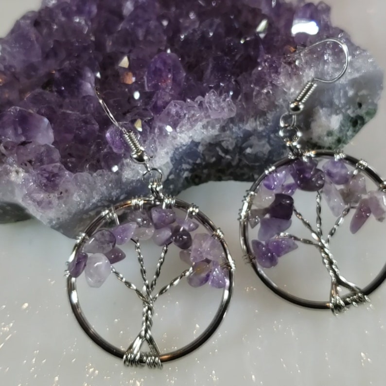 Tree of Life Earrings, choose from Amethyst, Aventurine or Red Onyx image 4