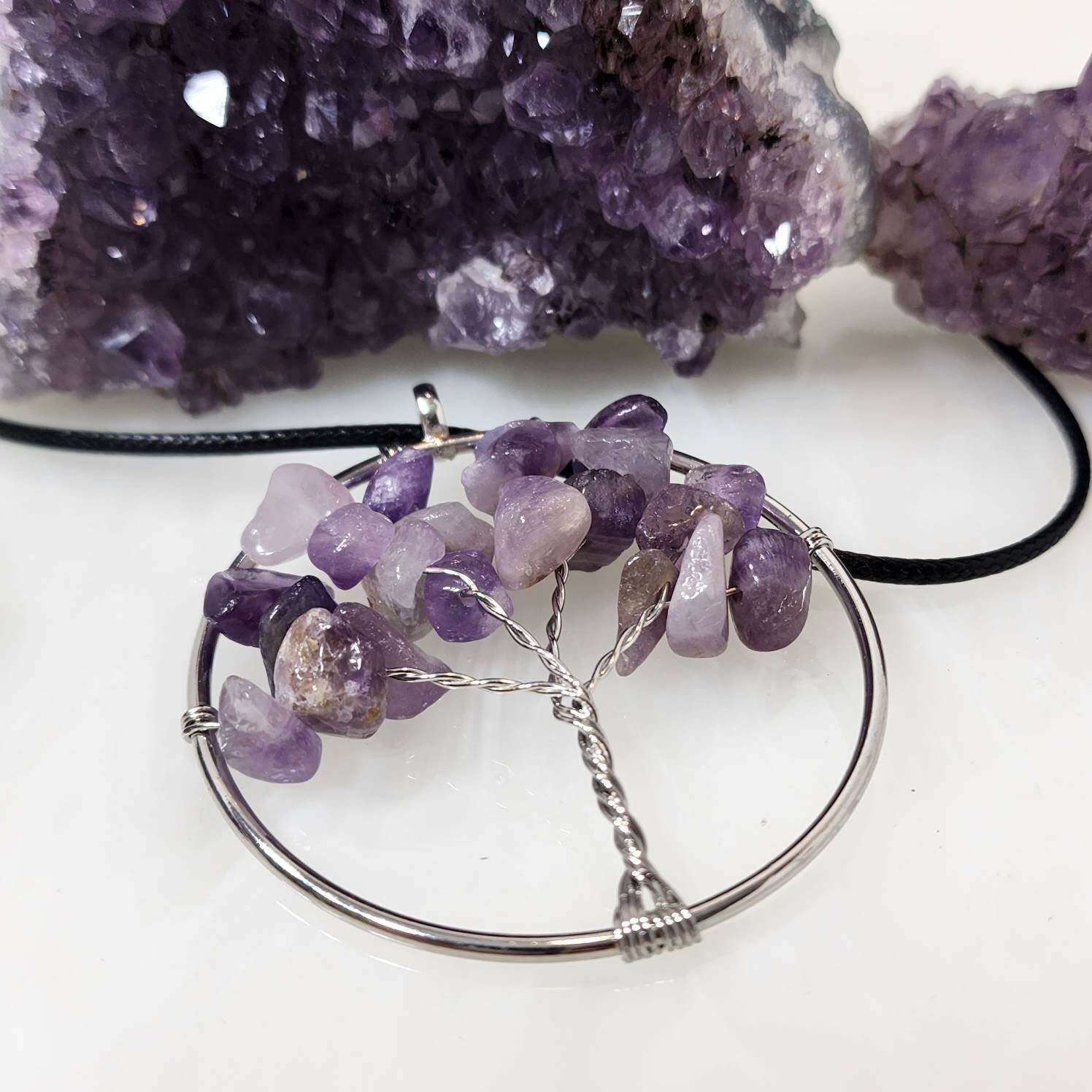 Rose Quartz Jewelry Amethyst Rose Quartz Tree Of Life Pendant – Reiki Healing Energy Stone Necklace Tree Of Life. Jewelry - Foto 12