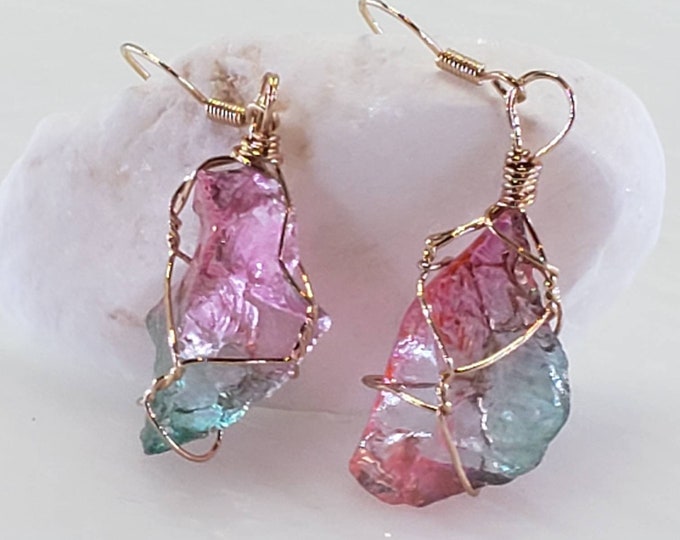 Rainbow quartz crystal earrings - Very colorful iridescent boho earrings Boho Earrings