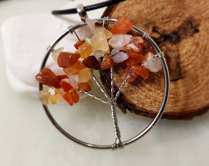 Carnelian Tree Of Life Necklace, Wire Wrapped Stone Pendant