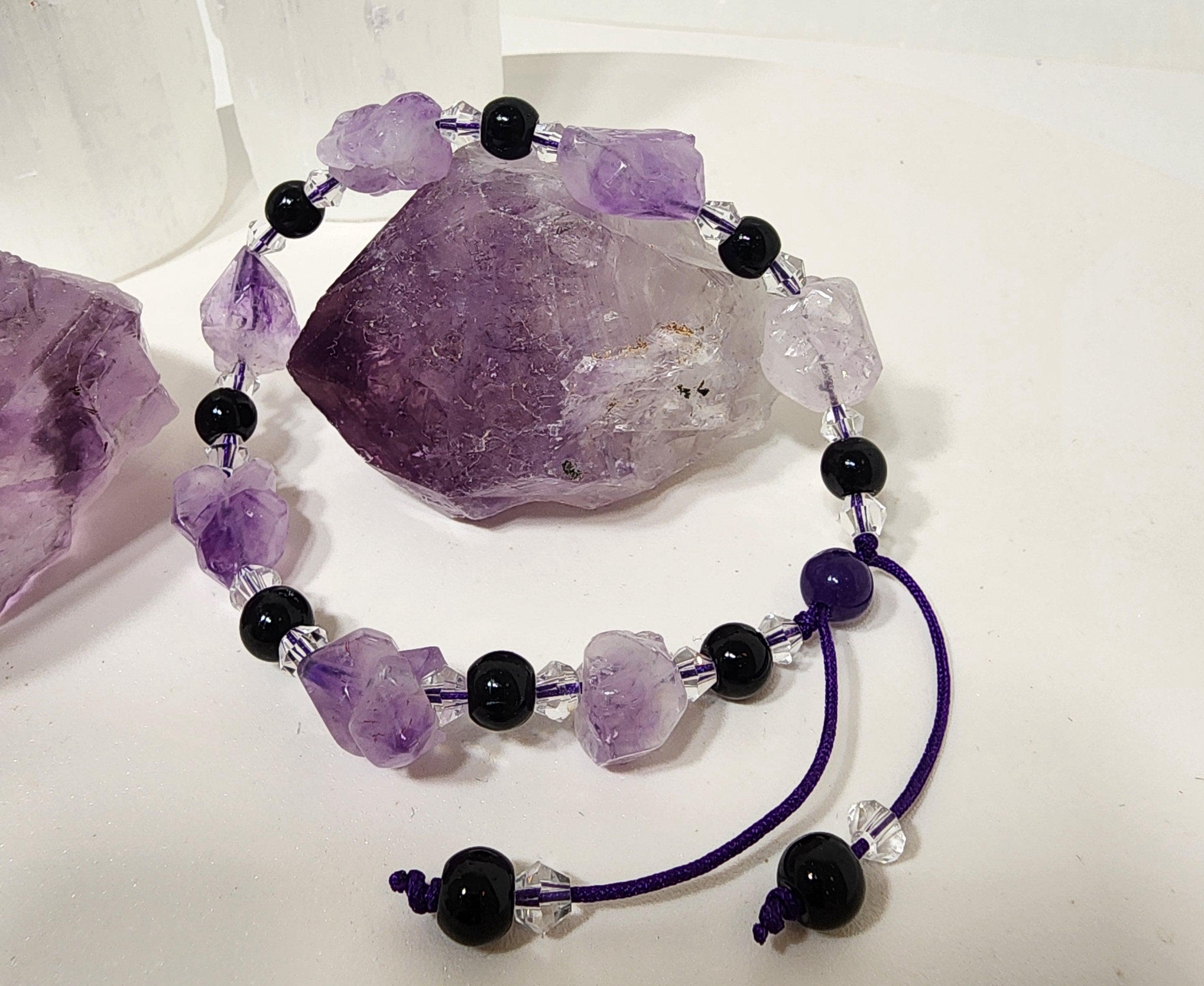 Amethyst and Black Onyx Bracelet - Crystal Charm for Her, Healing Stone Jewelry, Healing Stones, Gift for Her