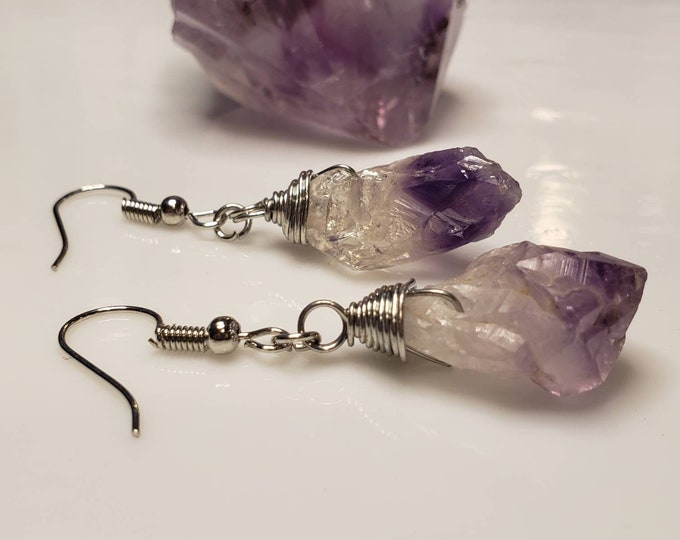 Raw Purple Amethyst Earrings, Crystal Earrings, Raw Amethyst Earrings, Crystal Point Earrings, Dangle Crystal, Boho Earring, Raw Stone Drop