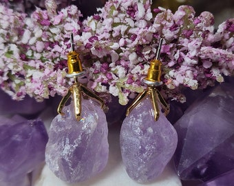 Raw amethyst stud earrings (large). Statement studs