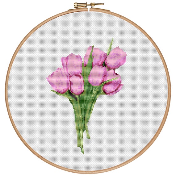 More For Free Pink Tulips Counted Cross Stitch Pattern Pdf Etsy