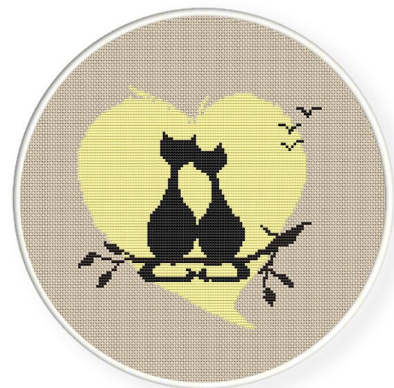 More For Free Cats On A Love Tree Counted Cross Stitch Etsy