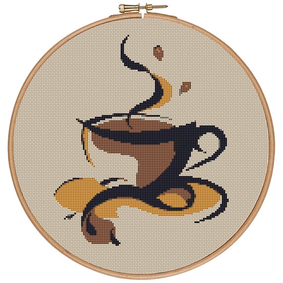 cross stitch pattern PDF Coffee and Plant Cart