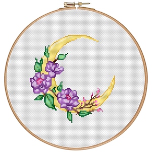 MORE for FREE - Flower Moon - Counted Cross stitch pattern PDF - Instant Download - Cross Stitch Pattern - Flowers-Love- Needlepoint #1526