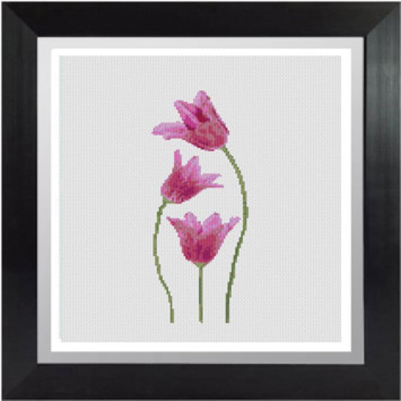 Flower-Love Three Tulips Counted Cross stitch pattern PDF Instant Download Cross Stitch Pattern Needlepoint #1518 MORE for FREE