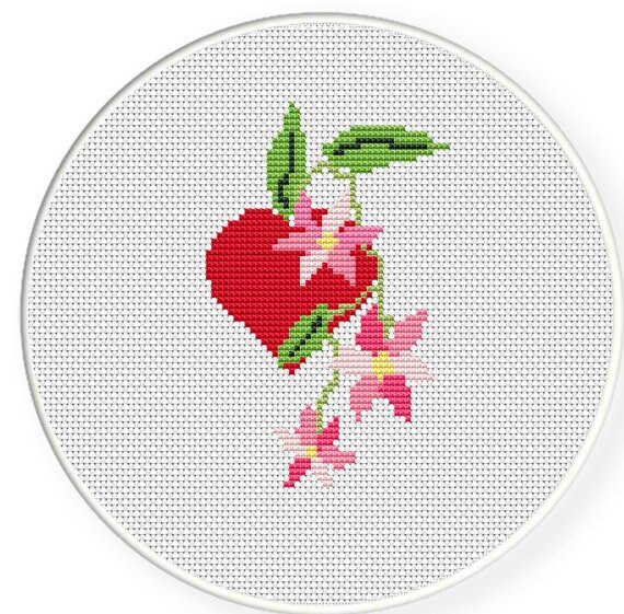 More For Free Love Heart Red Counted Cross Stitch Pattern Etsy