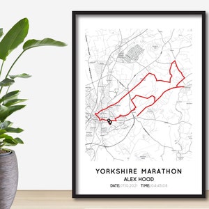 Personalised Yorkshire Marathon Print | Yorkshire Marathon Gift Map | York Marathon Map Poster | York Map | Custom Marathon Route Map Print
