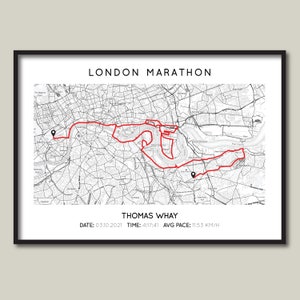 Personalised London Marathon Print 2024 | London Marathon Gift Map | Running Map Poster | Minimalist Map | Custom Marathon Route Map Print