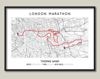 Impression personnalisée Marathon de Londres 2024 | Carte-cadeau du marathon de Londres | Poster de carte de course | Carte minimaliste | Impression personnalisée de la carte du parcours du marathon