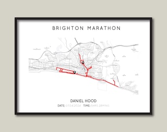 Personalised Brighton Marathon Print | Brighton Marathon Gift Map | Running Map Poster | Minimalist Map | Custom Marathon Route Map Print