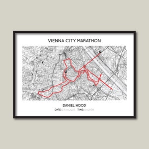 Impresión personalizada del maratón de Viena / Mapa de regalo del maratón de Viena / Póster del mapa de carreras de Viena / Mapa / Impresión personalizada del mapa de ruta del maratón