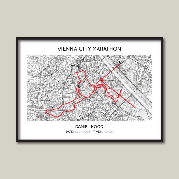 Personalisierter Wien-Marathon-Druck | Wien-Marathon-Geschenkkarte | Wien-Laufkarten-Poster | Karte | Benutzerdefinierter Marathon-Streckenkartendruck