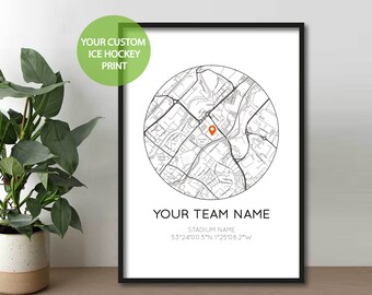 Custom Ice Hockey Map | Ice Hockey Print | EIHL | NIHL | Ice Hockey Stadium | Birthday Gift For Dad/Husband | Fathers Day
