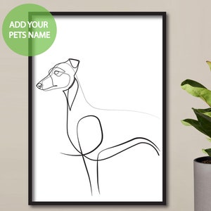 Custom Greyhound illustration | Whippet | dog | pet gift | puppy | wall decor | minimalist art | black and white line drawing | Present