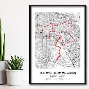 Impression personnalisée du marathon TCS d'Amsterdam | Carte-cadeau du marathon d'Amsterdam | Poster de carte de course | Impression personnalisée de la carte du parcours du marathon d'Amsterdam