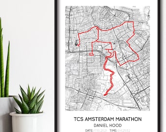 Personalised TCS Amsterdam Marathon Print | Amsterdam Marathon Gift Map | Running Map Poster | Custom Amsterdam Marathon Route Map Print