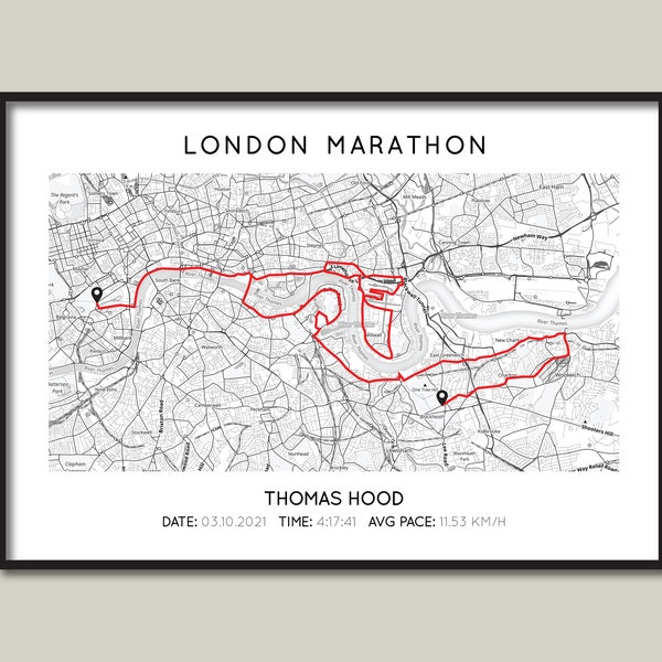 Impression personnalisée Marathon de Londres 2024 | Carte-cadeau du marathon de Londres | Poster de carte de course | Carte minimaliste | Impression personnalisée de la carte du parcours du marathon