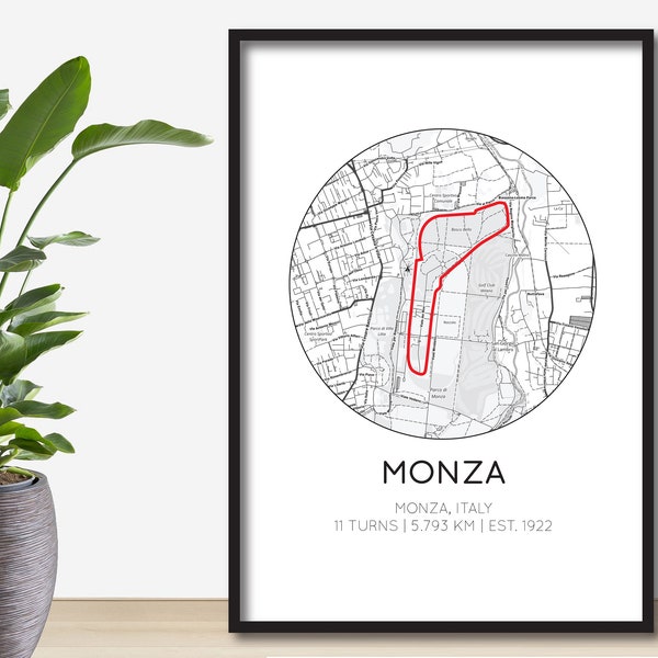 Monza F1 Circuit Print | Formula 1 Print | F1 Racing | Formula 1 Track Circuit Outline Poster | Birthday Gift For Dad/Husband | Fathers Day