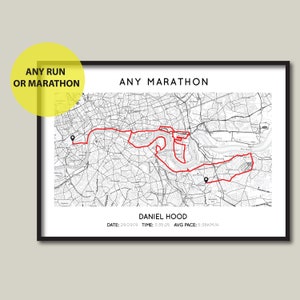 Any Marathon, Strava Route or Park Run |  Cycling, Walking or Running | GPX Map My Run | Custom Marathon Route Map Print | Half Marathon