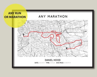 Any Marathon, Strava Route or Park Run |  Cycling, Walking or Running | GPX Map My Run | Custom Marathon Route Map Print | Half Marathon