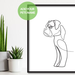 Custom Boxer illustration | dog | pet | puppy print | wall decor | minimalist art | black and white line drawing | gift | present