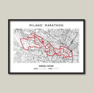 Impressão personalizada da maratona de Milão | Mapa de presentes da Maratona de Milão | Mapa Running de Milão Pôster | Mapa | Impressão personalizada do mapa da rota da maratona