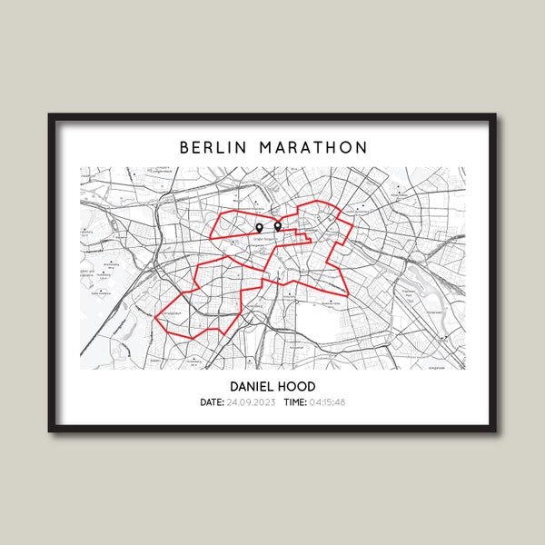 Personalisierte Berlin Marathon Druck | Berlin Marathon Geschenkkarte | Laufende Karte Poster | Minimalistische Karten Kunst | Individuell angefertigte Marathon Route Map Print