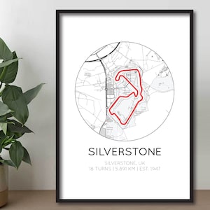 Silverstone Print | Britse Grand Prix | Formule 1 Track Circuit Outline Poster | Verjaardagscadeau voor papa | Vaderdag