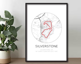 Silverstone Print | UK Grand Prix | Formula 1 Track Circuit Outline Poster | Birthday Gift For Dad | Fathers Day