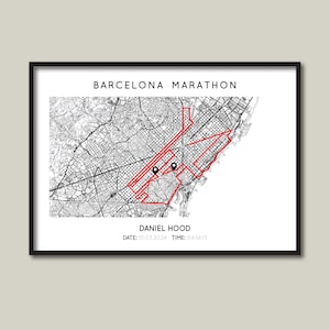 Personalisierter Barcelona-Marathon-Druck | Barcelona-Marathon-Geschenkkarte | Barcelona-Laufkarte | Benutzerdefinierter Barcelona-Marathon-Streckenkartendruck