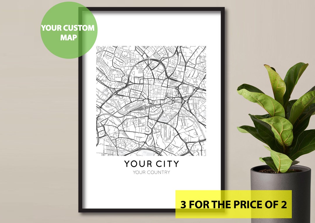 Custom Map White Custom Map | Personalised | City Map | Home Town Map | Destination Gift ...
