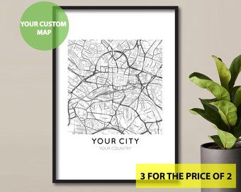 Custom Map | Personalised | City Map | Home Town Map | Destination Gift Map | Holiday Map Poster | Minimalist Map Art | Black & White Print