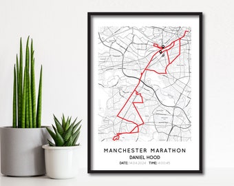 Gepersonaliseerde Manchester Marathon-print 2024 | Cadeaukaart Manchester Marathon | Lopende kaartposter | Kaart | Aangepaste marathonroutekaart afdrukken