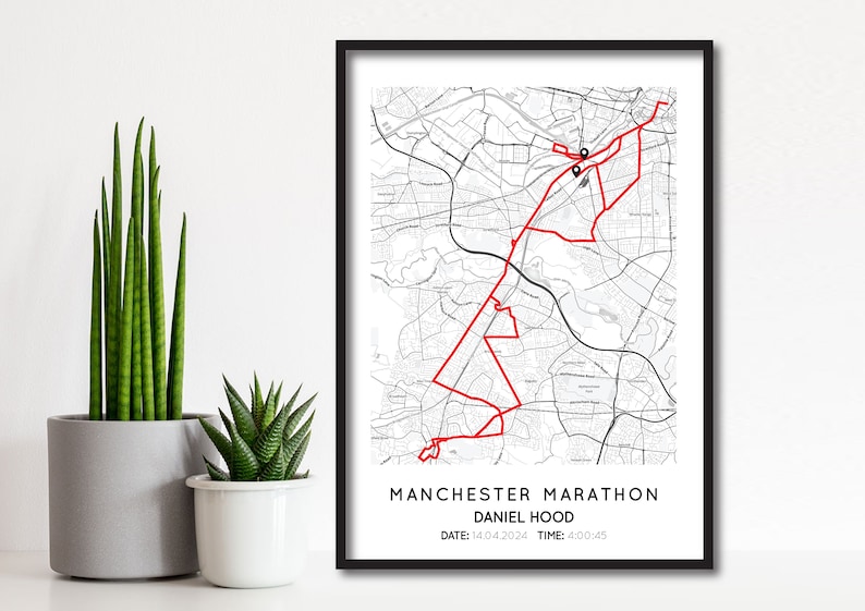 Personalised Manchester Marathon Print 2024 Manchester Marathon Gift Map Running Map Poster Map Custom Marathon Route Map Print image 1