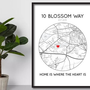 La casa personalizzata è dove il cuore è la stampa della mappa / Nuova casa / Regalo per il riscaldamento della casa / Presente in movimento / Poster della mappa / Arte della mappa minimalista