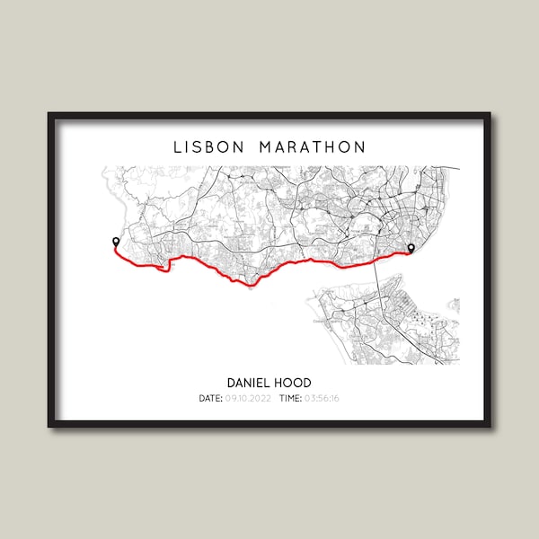 Personalised Lisbon Marathon Print | Lisbon Marathon Gift Map | Lisbon Running Map Poster | Map | Lisbon Custom Marathon Route Print