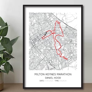 Personalised Milton Keynes Marathon Print | MK Marathon Gift Map | Running Map Poster | Map | Custom MK Marathon Route Map Print
