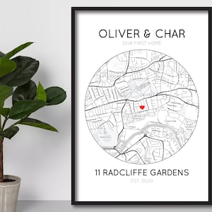 Personalisierte Our First Home Map Print | Neues Zuhause | Einweihungsparty Geschenk | Umzug in Gegenwart | Neues Home Map Poster | Minimalistische Kartenkunst