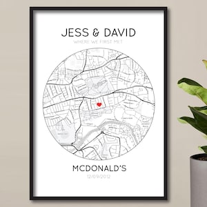 Impression personnalisée de la carte où nous nous sommes rencontrés pour la première fois | Impression de couples | Cadeau de la Saint-Valentin | Cadeau d'anniversaire | Affiche de carte | Art cartographique minimaliste