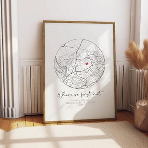 Impression personnalisée de la carte du lieu de notre première rencontre | Impression couple | Cadeau Saint-Valentin | Cadeau d'anniversaire | affiche de carte | Cartes artistiques minimalistes