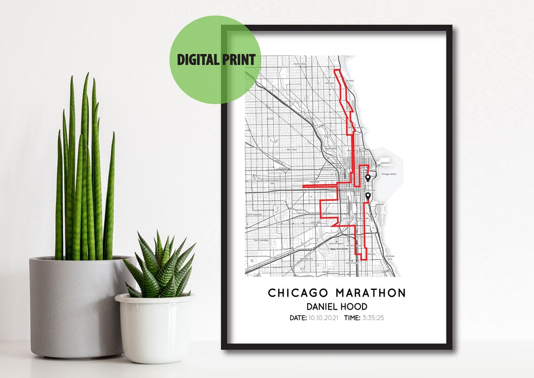 Digital Chicago Marathon Print Chicago Marathon Gift Map Digital Running Map Poster Custom