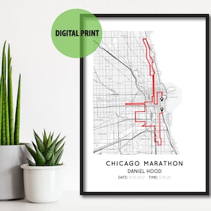 Impressão da maratona de Chicago de Digitas | Mapa de presentes da Maratona de Chicago | Mapa Running de Digitas Pôster | Impressão personalizada do mapa da rota da maratona de Chicago