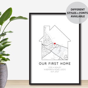 Personalisierte Our First Home Map Print | New Home Druck | Einweihungsparty Geschenk | Neues Zuhause Umzug Geschenk | Karte Poster | Minimalistische Kartenkunst