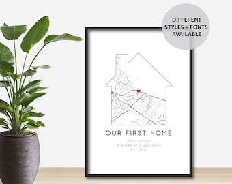 Personalised Our First Home Map Print | New Home Print | House Warming Gift | New Home Moving Present | Map Poster | Minimalist Map Art
